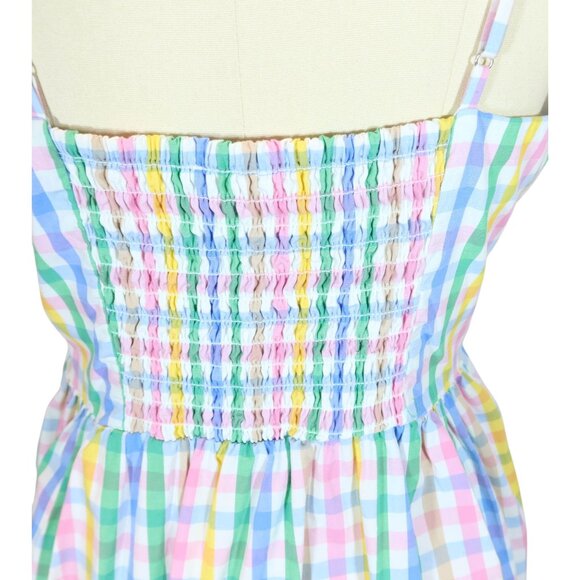 J CREW Pastel Gingham Midi V Neck Smocked Sun Dress w/ Pockets Size 6 Preppy - Picture 5 of 8